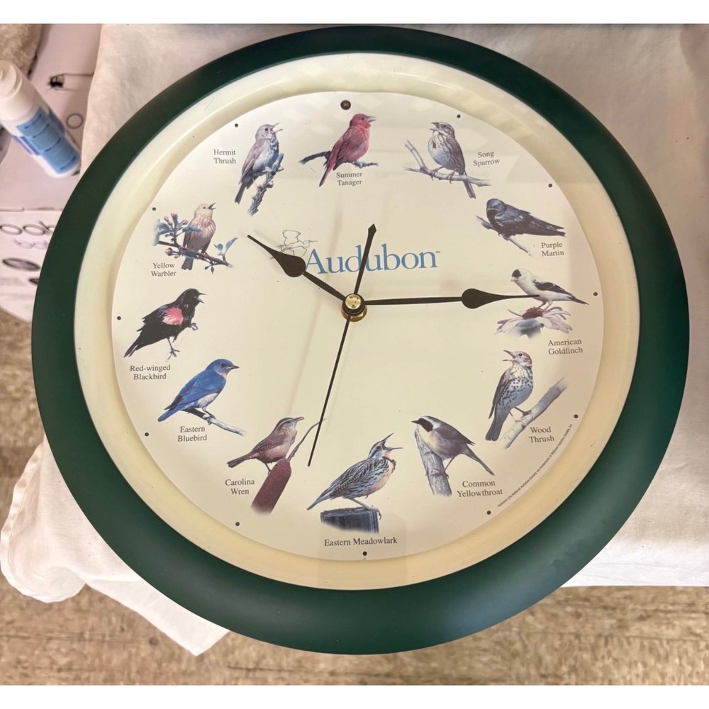 Audubon Singing Bird Wall Clock 12 Bird Calls Tested Working Green *